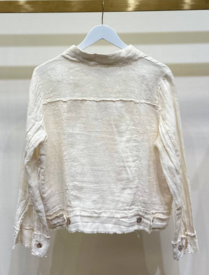 Fringe Hem Button Down Linen Jacket