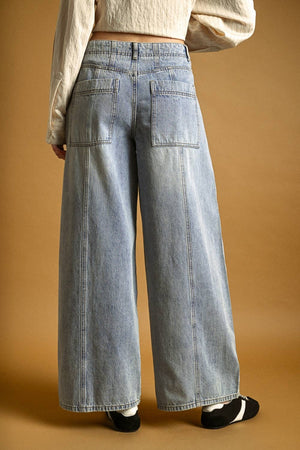 Vintage Wash Wide-Leg Paneled Jeans
