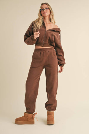 Cozy Fleece Oversized Crop Full Zip Hoodie
