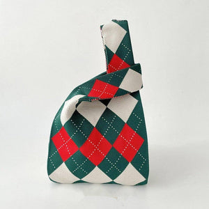 Knitted Color Block Diamond Pattern Shoulder Bag