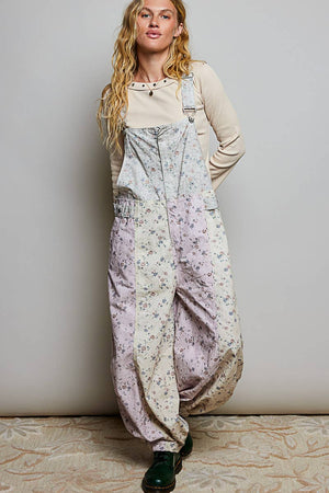 Boho Floral Lace-Trim Front-Zip Overalls