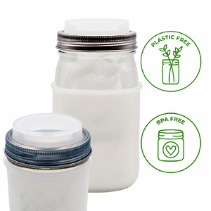 Silicone Drinking Lid with Stainless Steel Band for Mason Jars