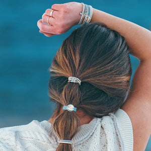 "Wonder" Soft Creams and Blues with Pearls and Gold Hair Tie Bracelets