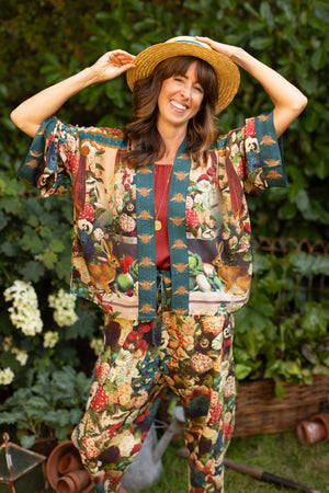 Stay Gold Pixie Duster Cropped Kimono w/ Rabbits and Bees