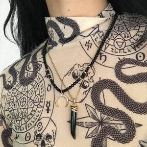 Crescent Moon Obsidian Beaded Necklace