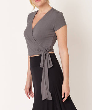 Bamboo Wrap Cap-Sleeve Crop Top