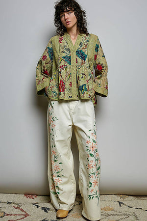 Quilted Floral Kimono-Style Top
