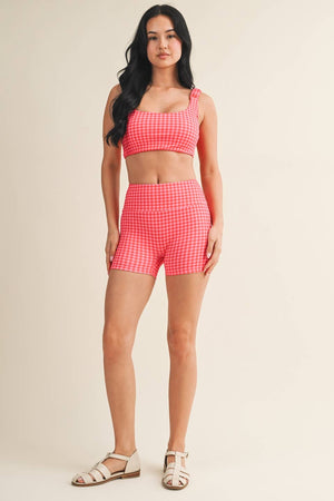 Gingham Print Ruched Bra Top