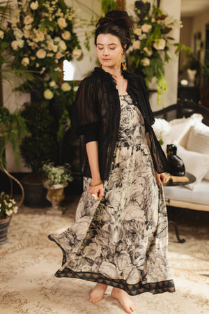 Honey & The Moon Bohéme Maxi Slip Dress w/ Florals & Bees