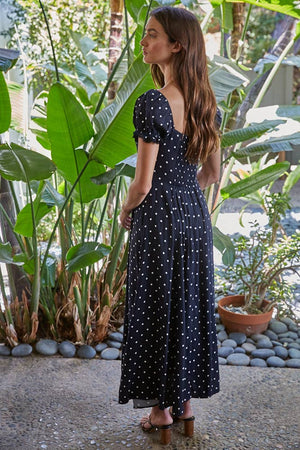 Polka Dot Print Back Smocked Dress