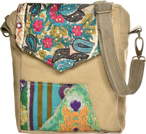 Recycled Military Tent Crossbody with Vintage Fabric