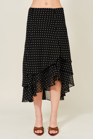 POLKA DOT TIERD UNBALANCE HEM SKIRT