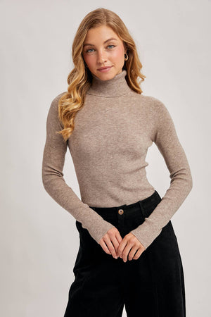 Seamless Ribbed Knit Turtleneck Sweater