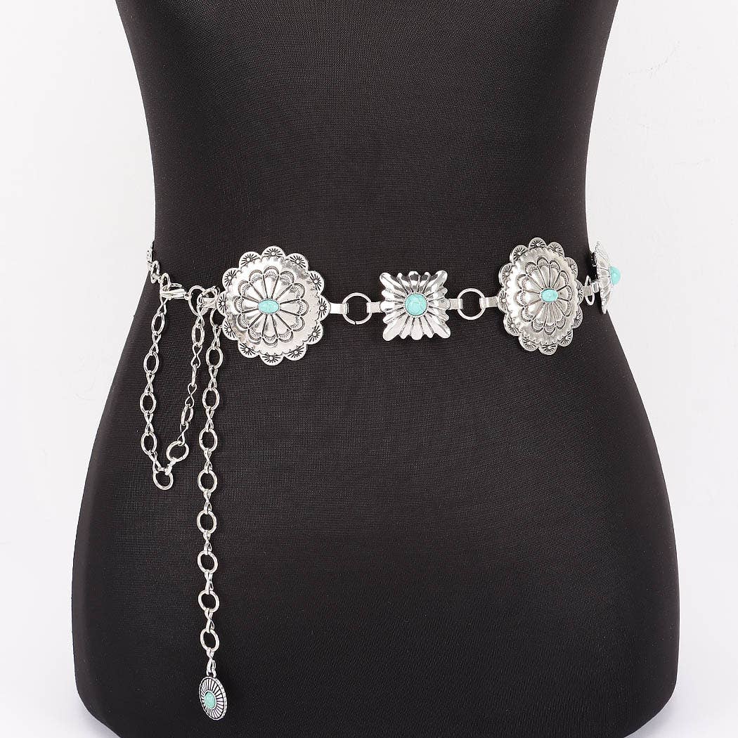 Vintage Floral Chain Belt – Antique Silver