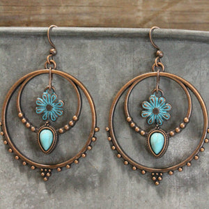 Double Hoop & Flower Dangle Earrings