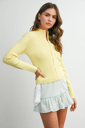 Zip Up Long Sleeve Mock Neck Cardigan