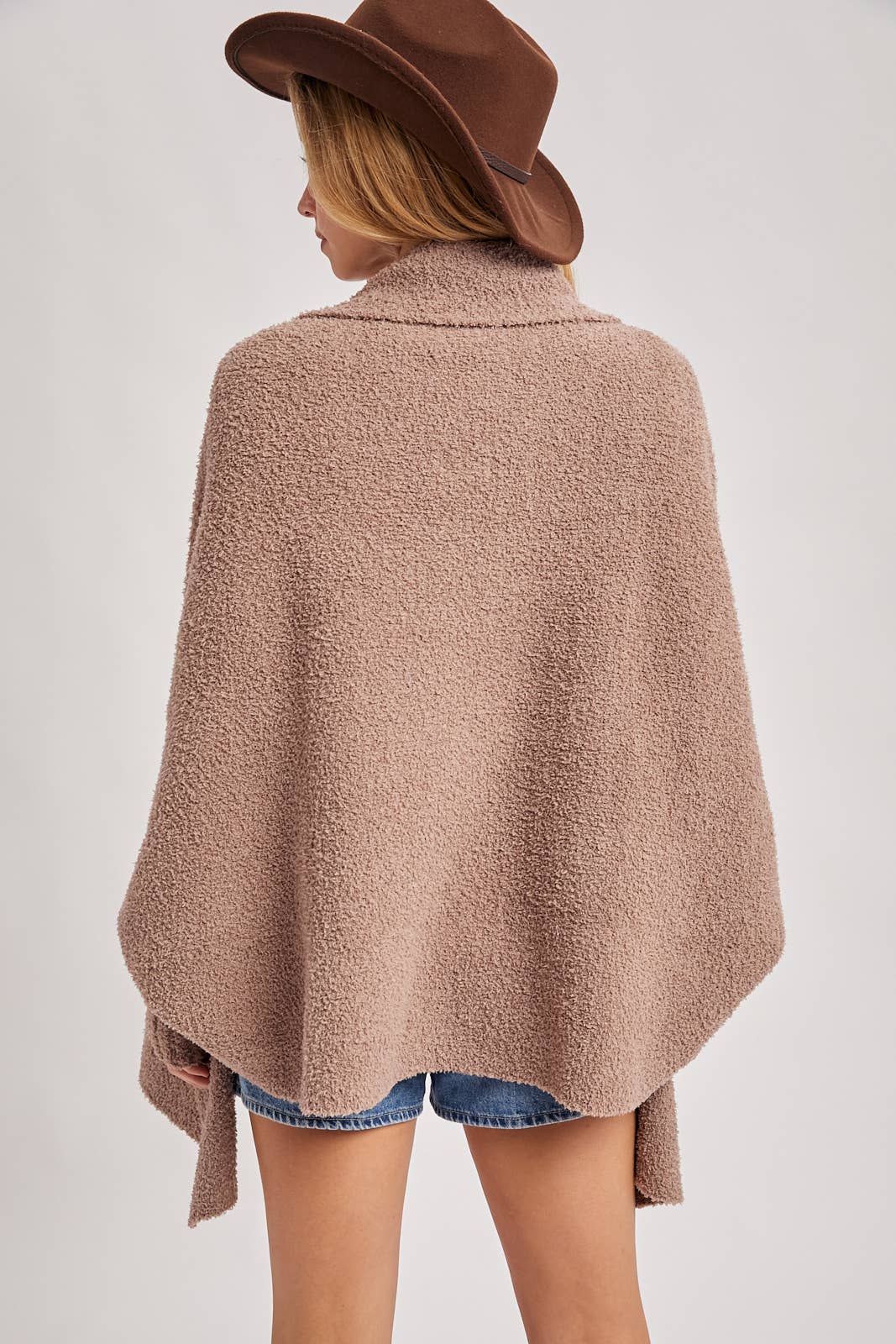 Open Front Blanket Wrap Boucle Knit Cardigan