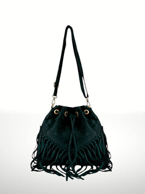 Emanuela Suede Leather Fringe Bag - Gray