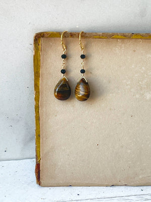 Tiger's Eye & Black Glass Earrings
