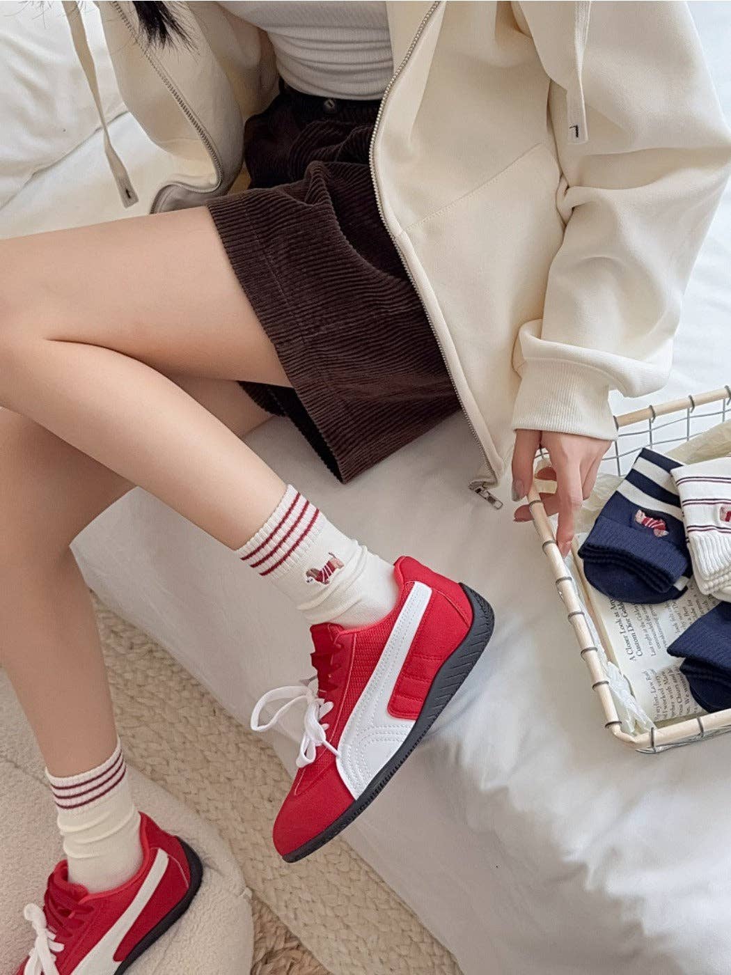 Rufia - Cartoon Dog Embroidered Striped Socks