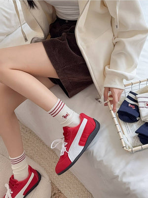 Rufia - Cartoon Dog Embroidered Striped Socks