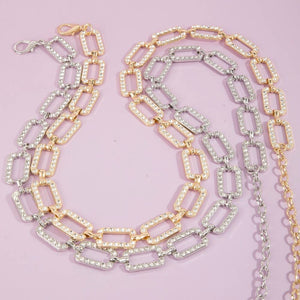 Pave Crystal Rectangle Link Chain Belt