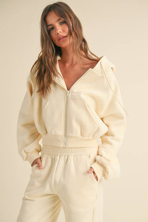 Cozy Fleece Oversized Crop Full Zip Hoodie