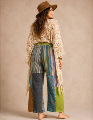 Boho Patchwork Wide Leg Cotton Pants