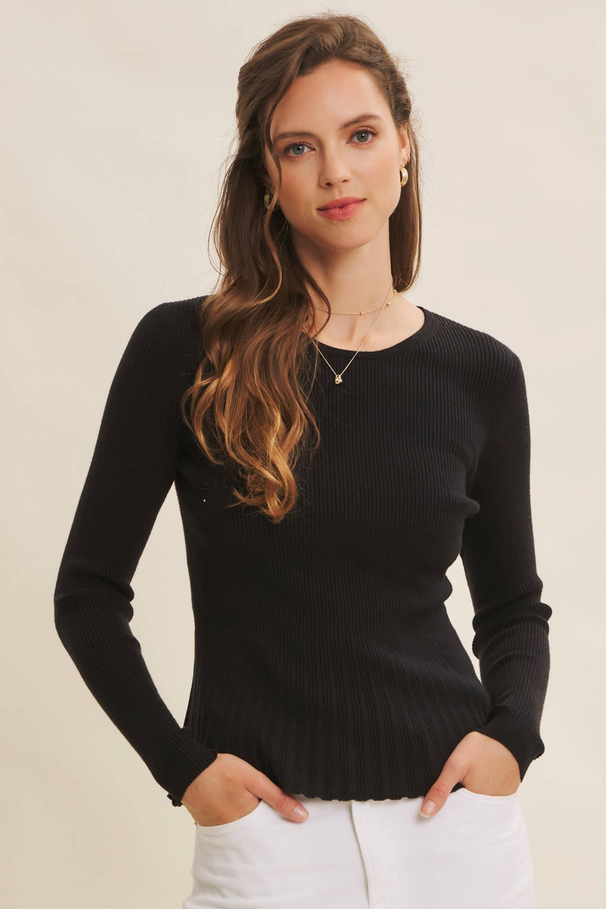 Ribbed Peplum Sweater Top