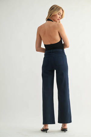 NAVY  Pants - Mini Patch Pocket Wide Leg