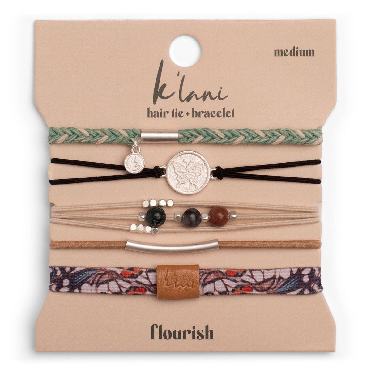 "Flourish" Silver Butterfly Charm Hair Tie Bracelet Set