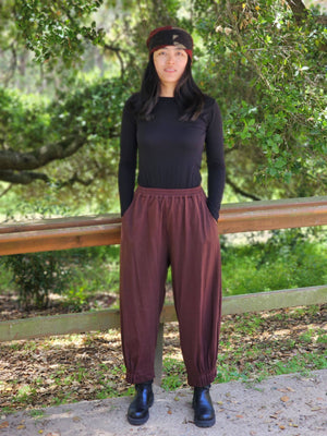 BOTTOM GATHER PANT JERSEY BROWN