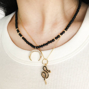 Crescent Moon Obsidian Beaded Necklace