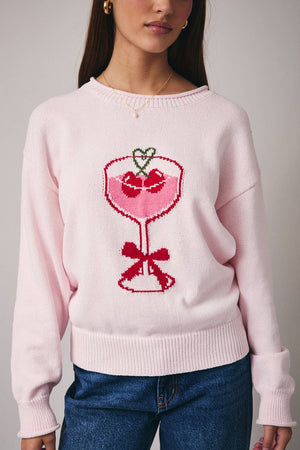 "Heart Martini" Roll-Up Neck Graphic Sweater