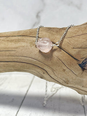 Small Rose Quartz Rough Nugget Necklace