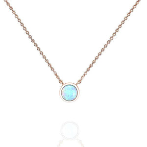 Small Round Opal Cabochon Charm Necklace in Stainless Steel