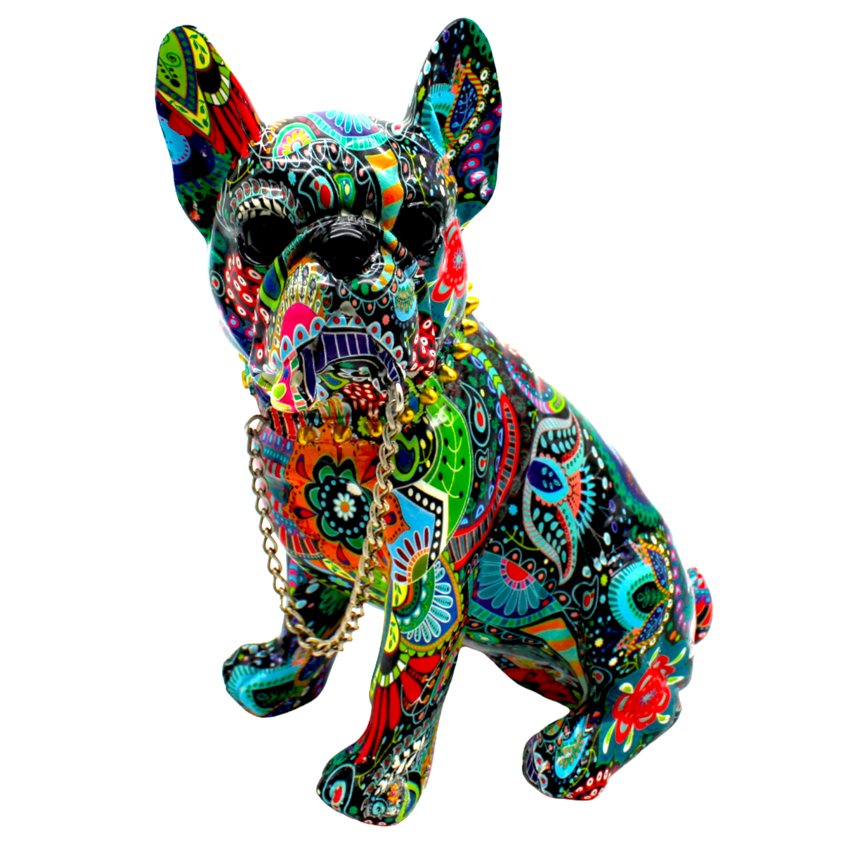 Painted Flower French Bulldog with Necklace - 8" Tall