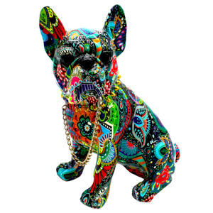 Painted Flower French Bulldog with Necklace - 8" Tall