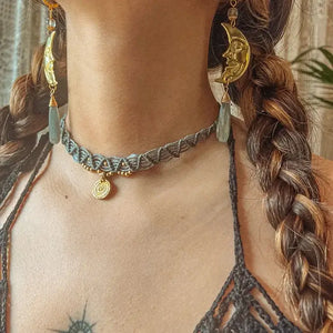 Macrame Beaded Pendant Choker