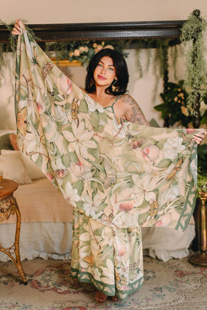 Fleur De Soleil Scarf with Magnolia Floral Print & Butterfly