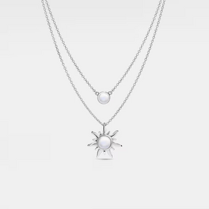 Opal Sun Moon Double Chain Necklace in 925 Sterling Silver