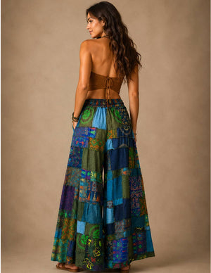 Patchwork Boho Hippie Wide Leg Palazzo Pants