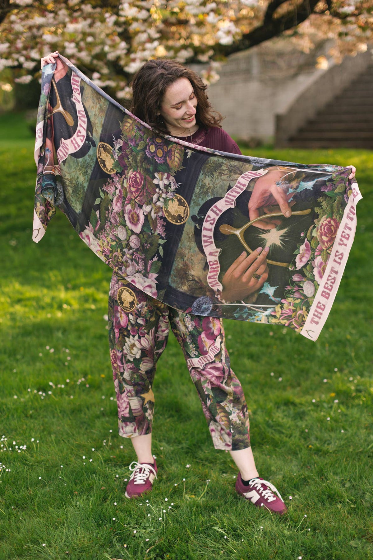 Make A Wish Floral Scarf with Wishbone and Dandelion