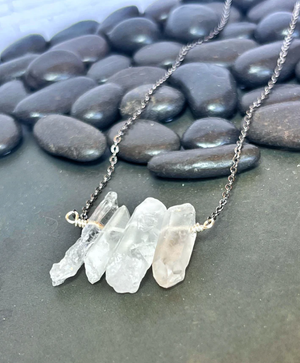 Quartz Point Gunmetal Necklace