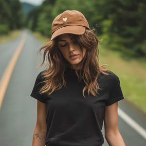 Mocha Cotton Dad Hat - Embroidered Heart Cap