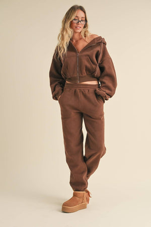 Cozy Fleece Oversized Crop Full Zip Hoodie