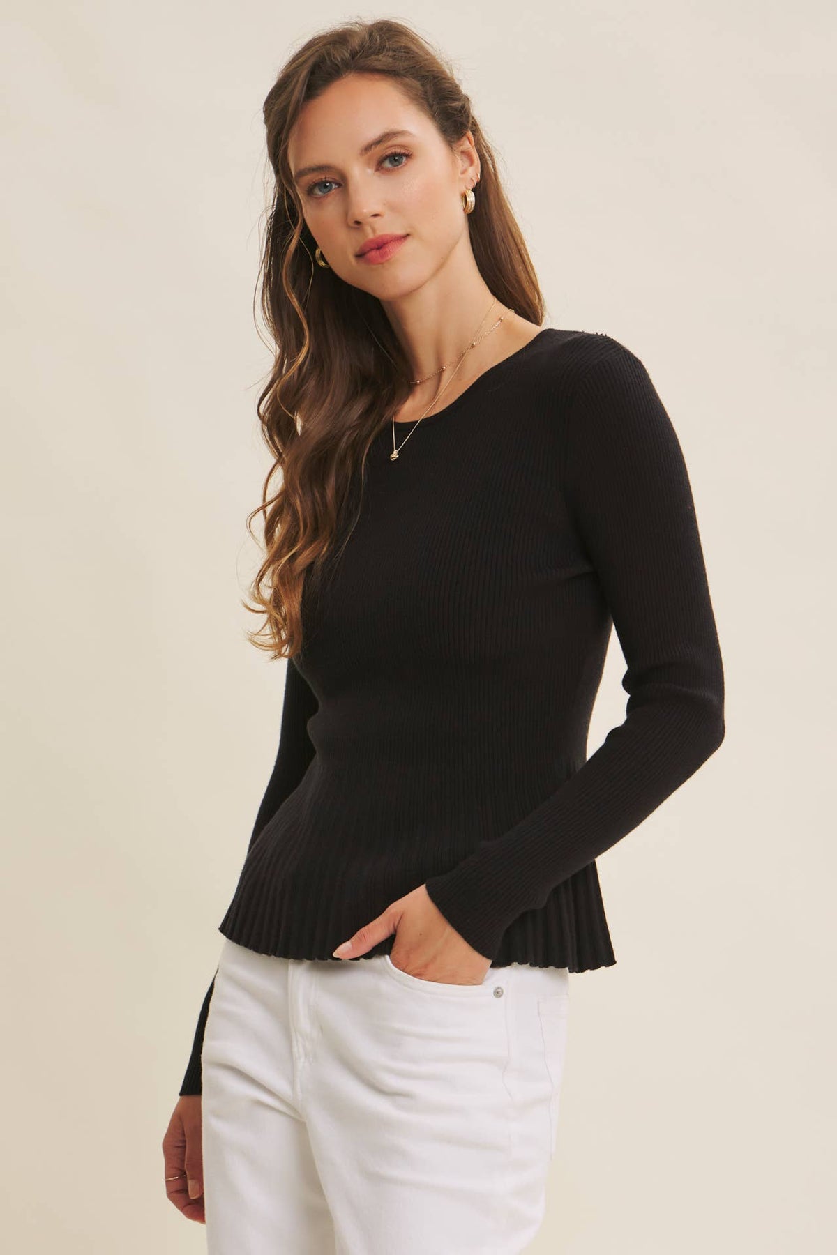 Ribbed Peplum Sweater Top