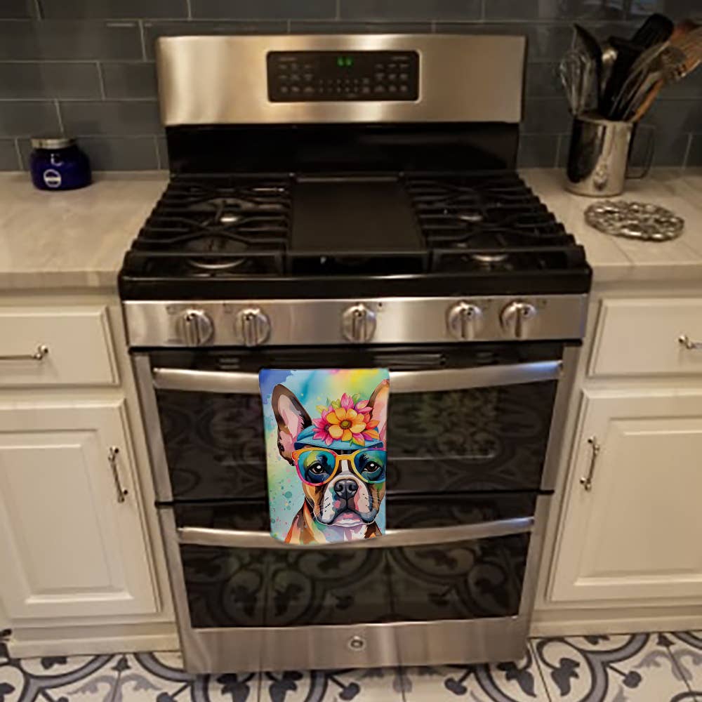Boston Terrier Hippie Dawg Kitchen Towel