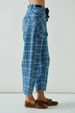 Plaid Semi Barrel Jeans w/ Belt