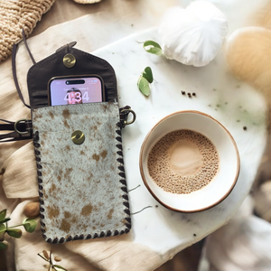 Tooled Brown Cowhide Phone Crossbody